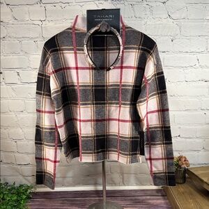 Tahari Multicolor Plaid Long Sleeve Sweater Mockneck with Dazzling Headband